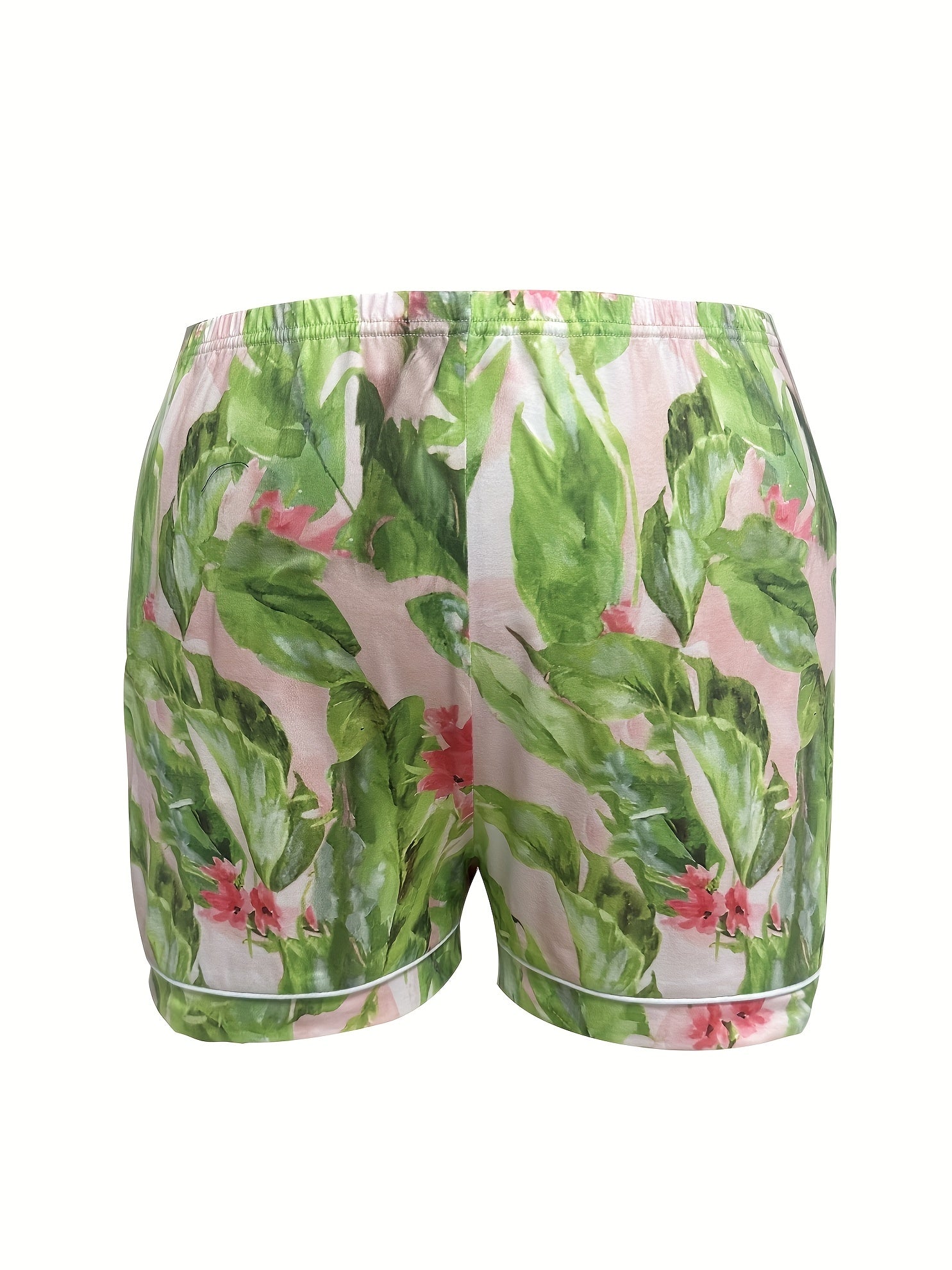 Women's Plus Floral Print Button Up Shirt & Shorts Pajama Set
