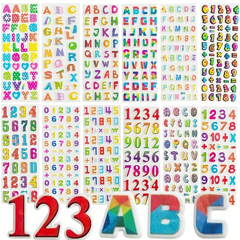 12pcs 3D Puffy Alphabet & Number Stickers Educational Toys for Boys & Girls