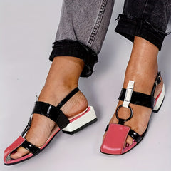 Colorblock Low Heel Sandals Adjustable Strap Block Heel Shoes