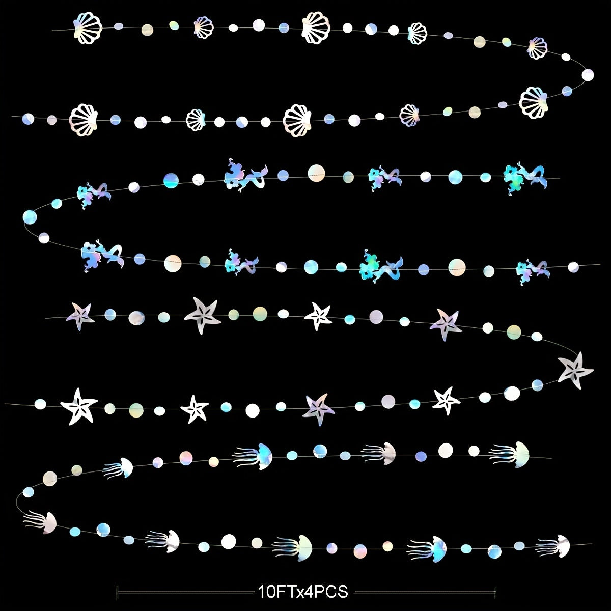 4M Iridescent Mermaid Garland Jellyfish Sea Star Pearl Holographic Streamer
