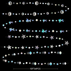 4M Iridescent Mermaid Garland Jellyfish Sea Star Pearl Holographic Streamer