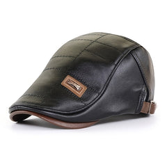 Men's PU Leather Beret Hat Velvet Lined Fishing Hat
