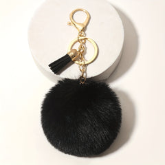 Fluffy Pom Pom Keychains Faux Rabbit Fur Pompom Silver Keyring Accessories
