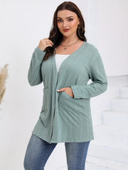 Casual Cardigan Women's Plus Solid Open Front Knitted Cardigan
