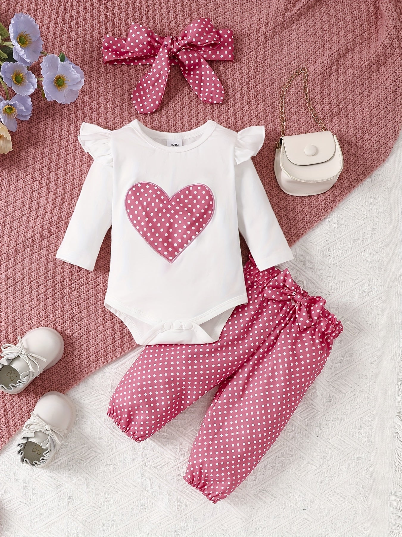 Lovely Baby Girls 4pcs Set Long Sleeve Polka Dot Outfit