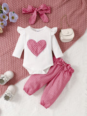 Lovely Baby Girls 4pcs Set Long Sleeve Polka Dot Outfit
