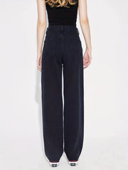 High Rise Distressed Straight Leg Denim Jeans
