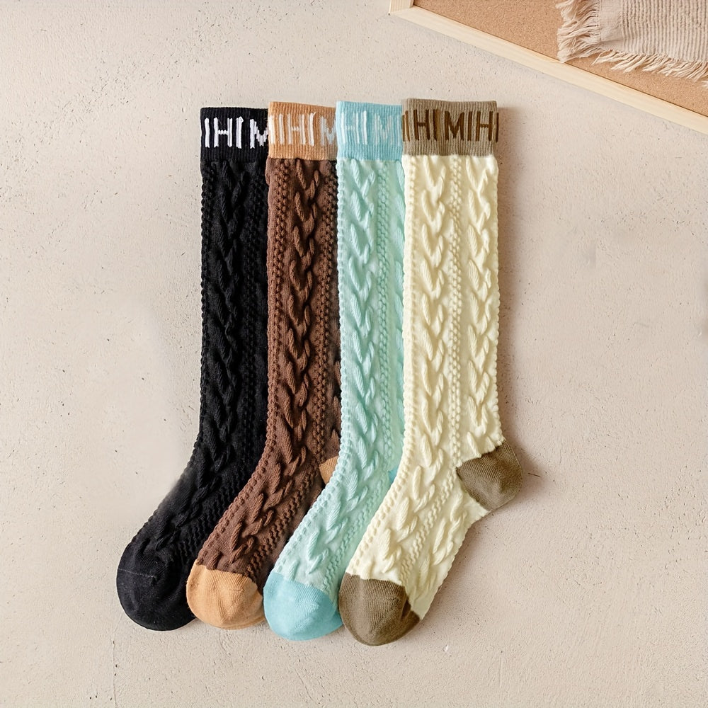 Letter Print Thigh High Socks Textured Over The Knee Stockings