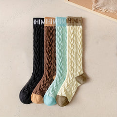 Letter Print Thigh High Socks Textured Over The Knee Stockings