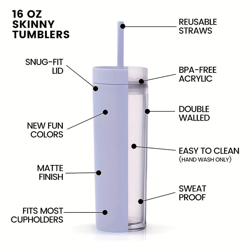 473ml Reusable Frosted Water Cup Double Layer Plastic Bottle With Straw