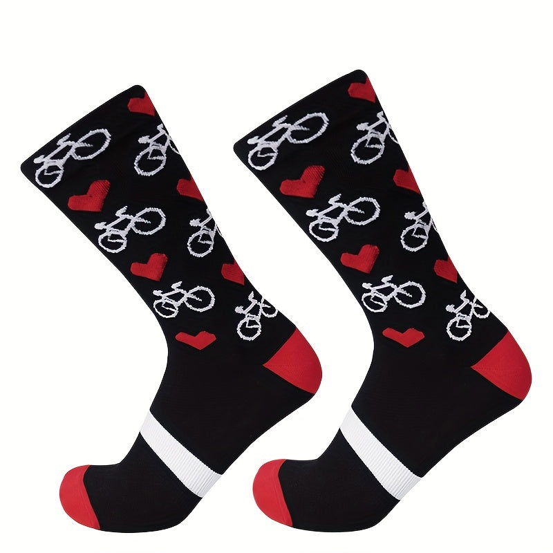 Bicycle Love Pattern Cycling Calf Socks - Outdoor Sports