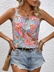 Floral Print Ruched Tank Top Sleeveless Loose Top