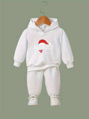 Heart Graphic Merry Christmas Hoodies Jogger Pants Set for Girls
