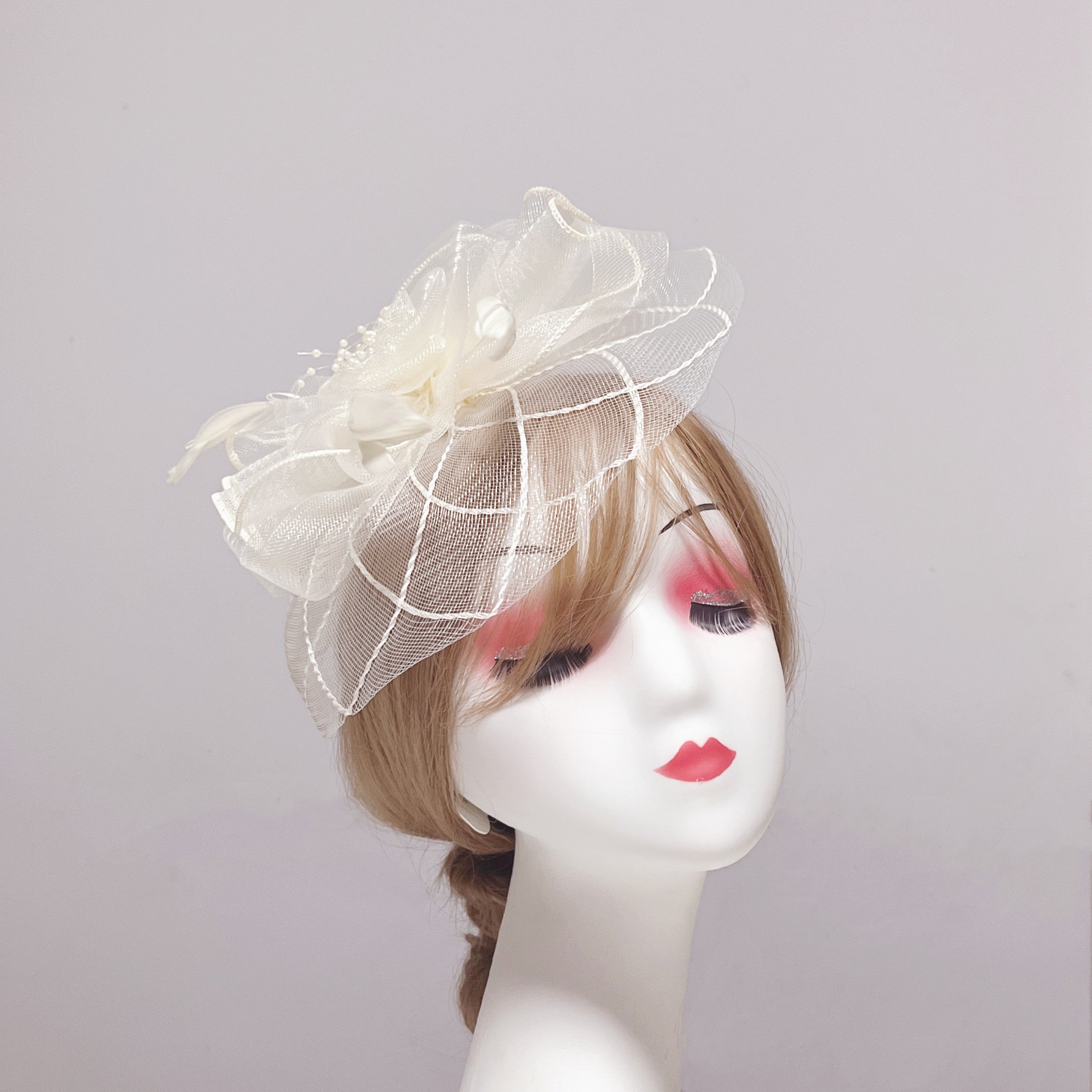 Mesh Flower Feather Headband Tea Party Hair Accessory
