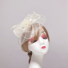 Mesh Flower Feather Headband Tea Party Hair Accessory