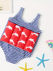 Kids Buoyancy Swimsuit Baby Cartoon Graphic Onesie