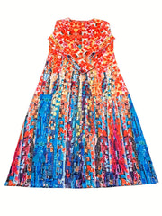 Plus Allover Print Half Sleeve V Neck Maxi Dress