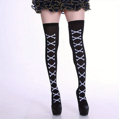Skull & Bat Print Over The Knee Socks for Halloween