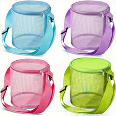 4pcs Beach Toys Mesh Bag Shell Collecting Bag Adjustable Straps Zipper