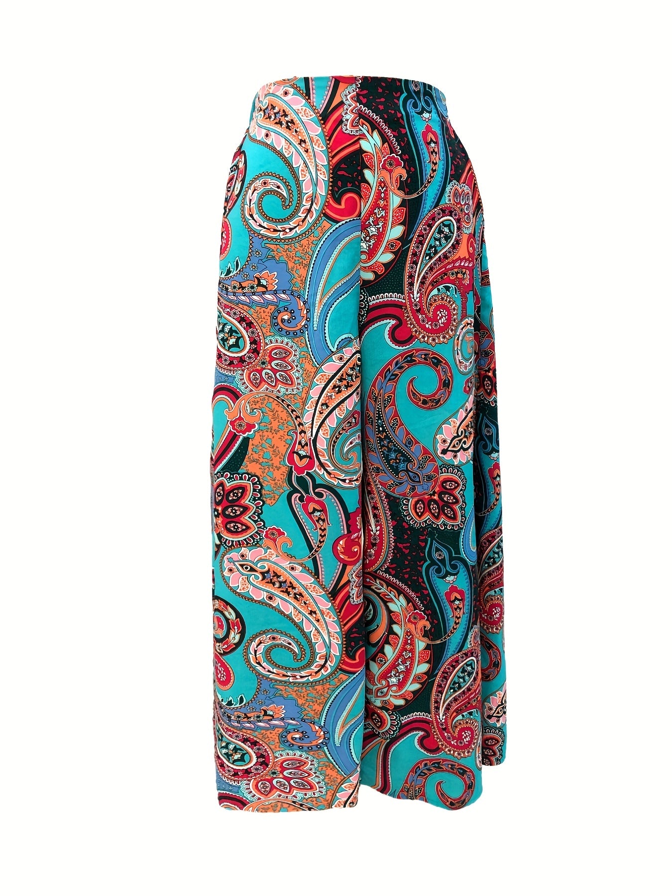 Paisley Print Wide Leg Pants Elastic Waist Casual Pants