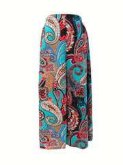 Paisley Print Wide Leg Pants Elastic Waist Casual Pants