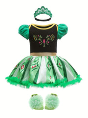 3pc Baby Girls Mesh Princess Dress & Headband & Shoes Costume For Halloween