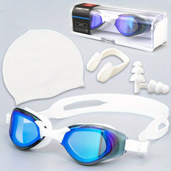 Diving Goggles Set with Earplugs, Nose Clip, Swimming Cap