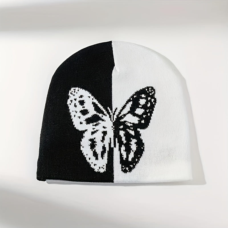 Y2K Jacquard Butterfly Beanie Knitted Hat Cap for Warmth