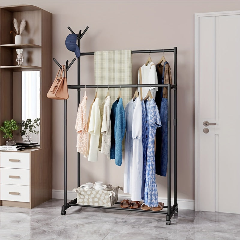 2 Layer Carbon Steel Coat Rack with Pulley Self Assembly Required