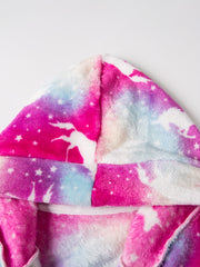 Kid's Unicorn Tie Dye Flannel Bathrobe Soft Coral Fleece Pajama