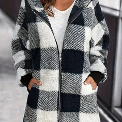 Plaid Print Hooded Jacket Zip Up Outerwear
