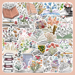 50pcs Books & Flower Stickers for Phone Laptop Refrigerator Skateboard