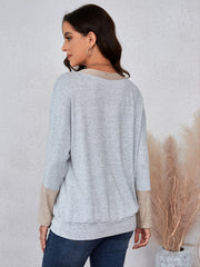 Women's V-Neck Block Sweatshirt Loose Pullover