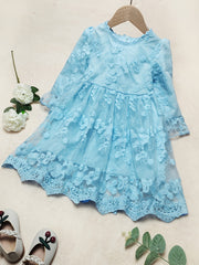 Girls Flower Embroidery Lace Princess Dress Long Sleeve Kids Clothes