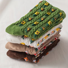 4 Pairs 3D Floral Textured Socks Women's Stockings & Hosiery