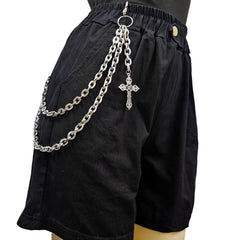 Punk Layered Pants Chain Silvery Heart Cross Rivet Tassel Wallet Chains