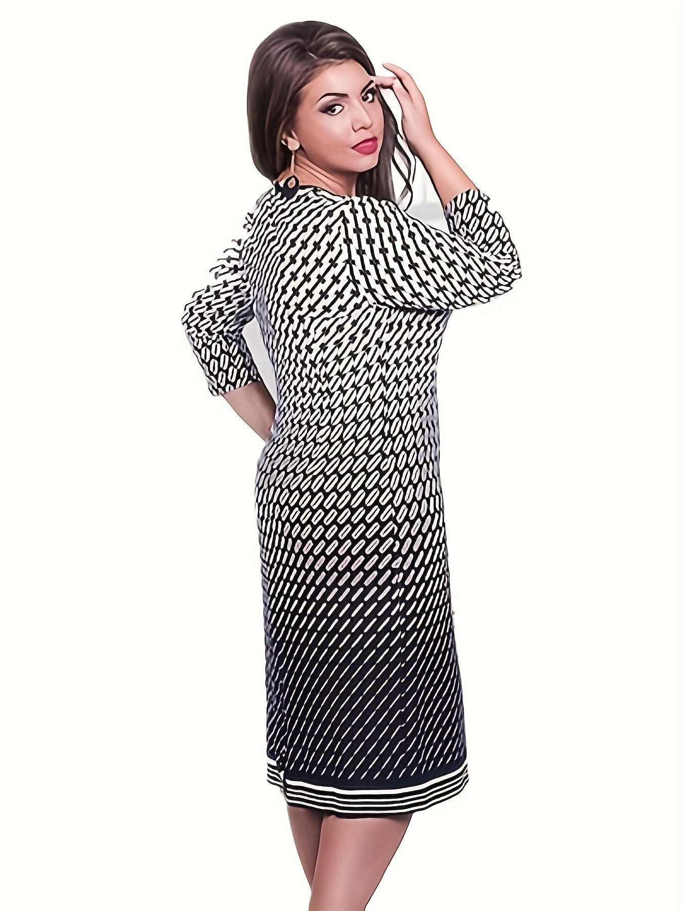 Ombre Geometric Print Bodycon Midi Dress