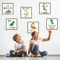 6pcs Dinosaur Wall Decal Poster Roaring Brave Friendly Bedroom Living Room Decor