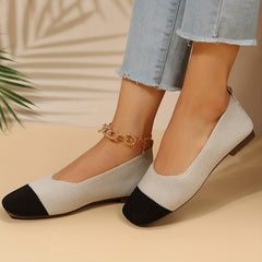 Women's Colorblock Knit Ballet Flats Square Toe Slip On Shoes