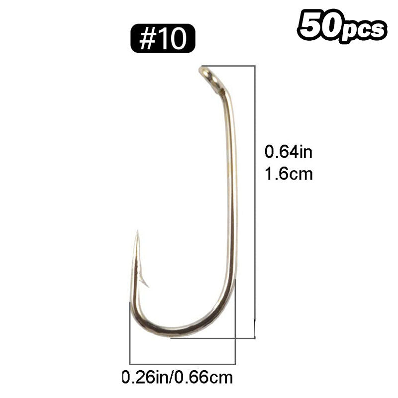 50pcs Fly Fishing Hooks with Straight Handle Barbs 8-22 for Dry Flies