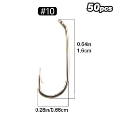 50pcs Fly Fishing Hooks with Straight Handle Barbs 8-22 for Dry Flies
