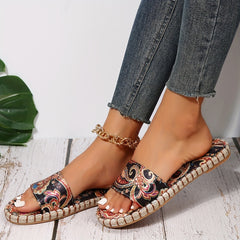 Women's Ethnic Pattern Slippers Open Toe Linen Sandals