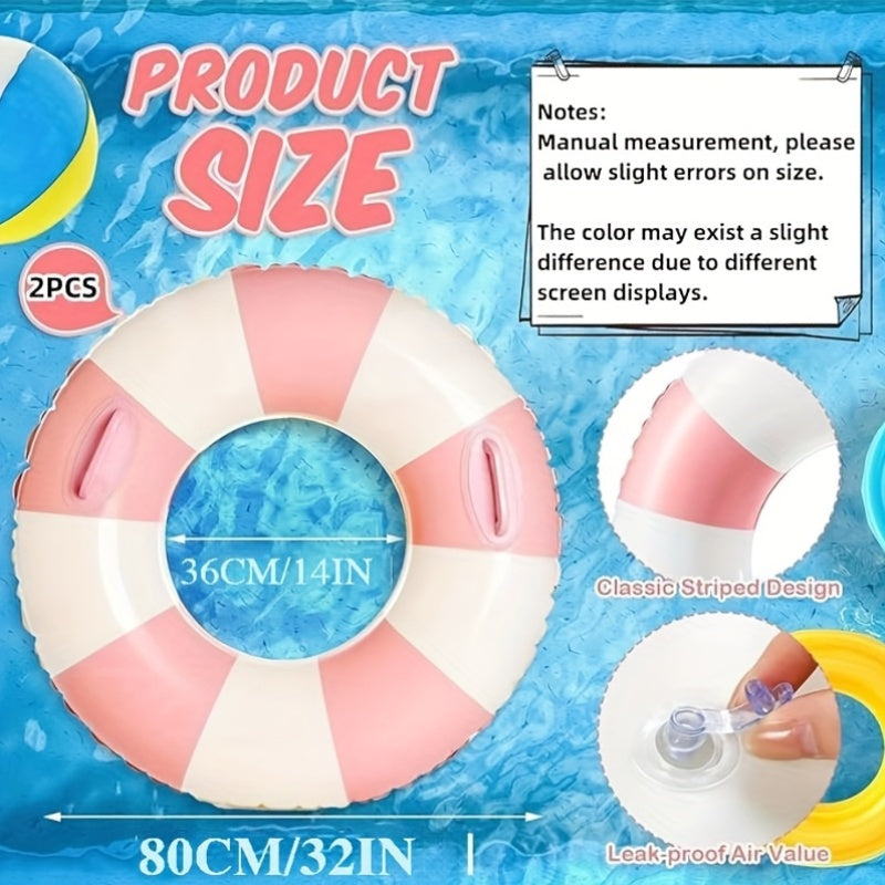 2pcs Inflatable Swim Rings with Handles Adults Pink Orange Raft Loungers