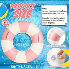 2pcs Inflatable Swim Rings with Handles Adults Pink Orange Raft Loungers