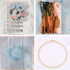 Flower Bee Embroidery Kit with Hoop DIY Cross Stitch Set