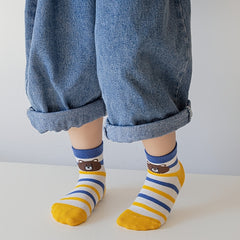 5 Pairs Boys Cartoon Bear Stripe Socks Spring Summer