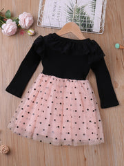 Girls Mesh Dress with Ruffle Brim Polka Dot Print - Kids Clothes