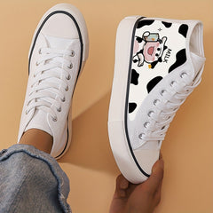 Cow Print Heighten Chunky Canvas Sneakers Classic Skate Shoes