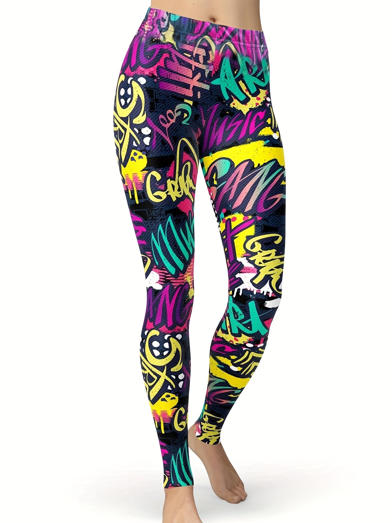 Graffiti Print High Rise Leggings