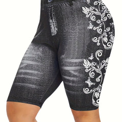 Casual Shorts Women's Floral Print Stretch Skinny Fit Short Leggings